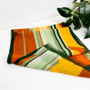 VINTAGE 1970s Striped Scarf Orange Yellow Green | Boho Polyester